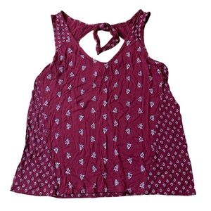 Old Navy Maroon Floral Keyhole Tie-Back Rayon Tank Top - Small
